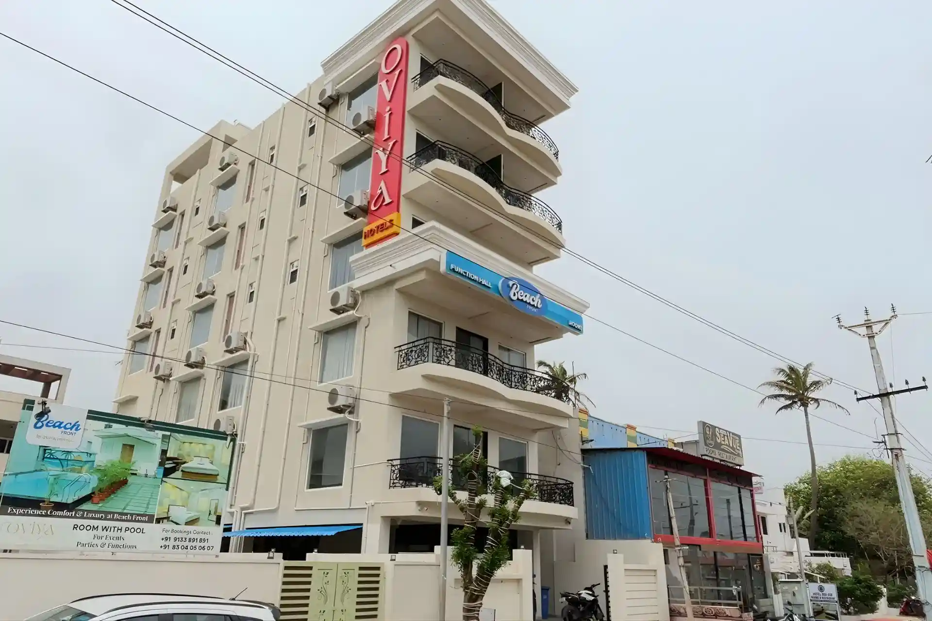 Front view of Oviya Hotel Vizag near Sagar Nagar Beach
