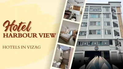 hotel harbour view vizag near rk beach showing modern building, reception and luxury interiors